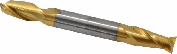 Hertel - 3/8", 3/4" LOC, 3/8" Shank Diam, 3-1/2" OAL, 2 Flute, Solid Carbide Square End Mill - Double End, TiN Finish, 30° Helix, Centercutting - USA Tool & Supply
