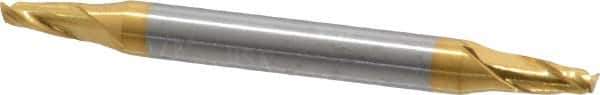 Hertel - 1/8", 1/4" LOC, 1/8" Shank Diam, 1-1/2" OAL, 2 Flute, Solid Carbide Square End Mill - Double End, TiN Finish, 30° Helix, Centercutting - USA Tool & Supply