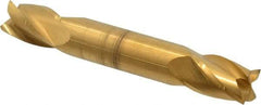 Hertel - 3/8", 9/16" LOC, 3/8" Shank Diam, 2-1/2" OAL, 4 Flute, Solid Carbide Square End Mill - Double End, TiN Finish, 30° Helix, Centercutting, Right Hand Cut - USA Tool & Supply