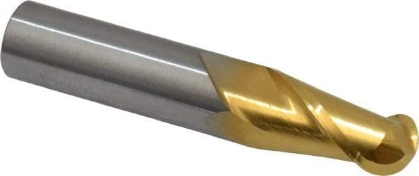 Hertel - 3/8" Diam, 5/8" LOC, 2 Flute Solid Carbide Ball End Mill - TiN Finish, Single End, 2" OAL, 3/8" Shank Diam - USA Tool & Supply