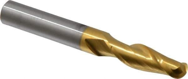 Hertel - 3/8" Diam, 1-1/8" LOC, 2 Flute Solid Carbide Ball End Mill - TiN Finish, Single End, 3" OAL, 3/8" Shank Diam - USA Tool & Supply