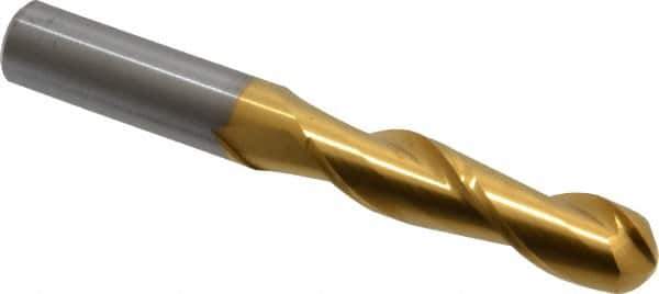 Hertel - 1/2" Diam, 2" LOC, 2 Flute Solid Carbide Ball End Mill - TiN Finish, Single End, 4" OAL, 1/2" Shank Diam - USA Tool & Supply
