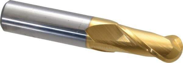 Hertel - 5/8" Diam, 1-1/4" LOC, 2 Flute Solid Carbide Ball End Mill - TiN Finish, Single End, 3-1/2" OAL, 5/8" Shank Diam - USA Tool & Supply