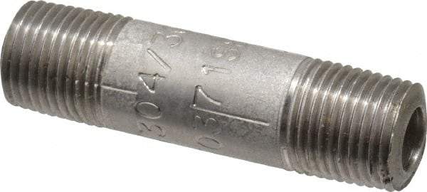 Merit Brass - Schedule 80, 1/8" Pipe x 1-1/2" Long, Grade 304/304L Stainless Steel Pipe Nipple - Seamless & Threaded - USA Tool & Supply