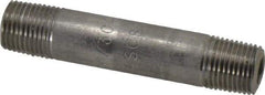 Merit Brass - Schedule 80, 1/8" Pipe x 2" Long, Grade 304/304L Stainless Steel Pipe Nipple - Seamless & Threaded - USA Tool & Supply