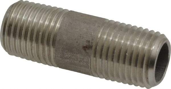 Merit Brass - Schedule 80, 1/4" Pipe x 1-1/2" Long, Grade 304/304L Stainless Steel Pipe Nipple - Seamless & Threaded - USA Tool & Supply