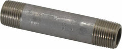 Merit Brass - Schedule 80, 3/8" Pipe x 3" Long, Grade 304/304L Stainless Steel Pipe Nipple - Seamless & Threaded - USA Tool & Supply