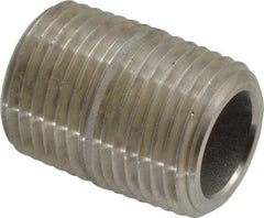 Merit Brass - Schedule 80, 1/2" Pipe x 1-1/8" Long, Grade 304/304L Stainless Steel Pipe Nipple - Seamless & Threaded - USA Tool & Supply