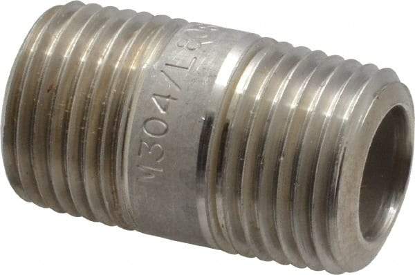 Merit Brass - Schedule 80, 1/2" Pipe x 1-1/2" Long, Grade 304/304L Stainless Steel Pipe Nipple - Seamless & Threaded - USA Tool & Supply