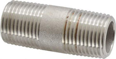 Merit Brass - Schedule 80, 1/2" Pipe x 2" Long, Grade 304/304L Stainless Steel Pipe Nipple - Seamless & Threaded - USA Tool & Supply