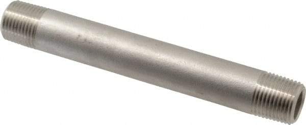 Merit Brass - Schedule 80, 1/2" Pipe x 6" Long, Grade 304/304L Stainless Steel Pipe Nipple - Seamless & Threaded - USA Tool & Supply