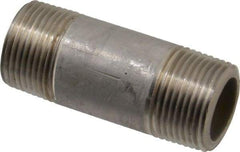 Merit Brass - Schedule 80, 3/4" Pipe x 2-1/2" Long, Grade 304/304L Stainless Steel Pipe Nipple - Seamless & Threaded - USA Tool & Supply