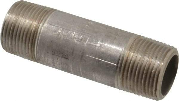 Merit Brass - Schedule 80, 1" Pipe x 4" Long, Grade 304/304L Stainless Steel Pipe Nipple - Seamless & Threaded - USA Tool & Supply