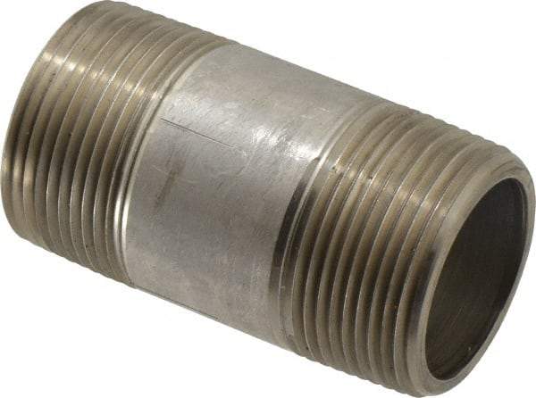 Merit Brass - Schedule 80, 1-1/4" Pipe x 3" Long, Grade 304/304L Stainless Steel Pipe Nipple - Seamless & Threaded - USA Tool & Supply