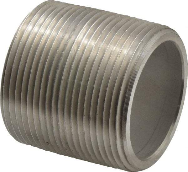 Merit Brass - Schedule 80, 1-1/2" Pipe x 1-3/4" Long, Grade 304/304L Stainless Steel Pipe Nipple - Seamless & Threaded - USA Tool & Supply