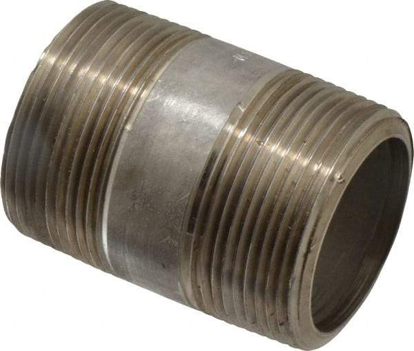 Merit Brass - Schedule 80, 1-1/2" Pipe x 2-1/2" Long, Grade 304/304L Stainless Steel Pipe Nipple - Seamless & Threaded - USA Tool & Supply