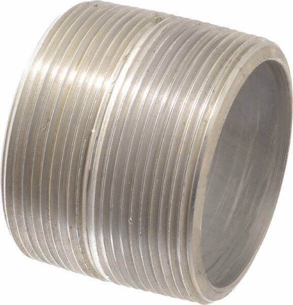 Merit Brass - Schedule 80, 3" Pipe x 2-5/8" Long, Grade 304/304L Stainless Steel Pipe Nipple - Seamless & Threaded - USA Tool & Supply