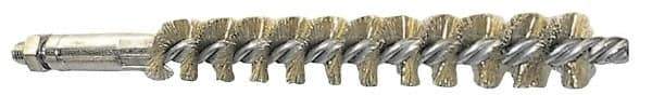 Schaefer Brush - 4" Brush Length, 1" Diam, Double Stem, Single Spiral Tube Brush - 6-1/4" Long, Brass, 1/4-28 Male Connection - USA Tool & Supply