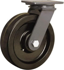 Hamilton - 8" Diam x 2-1/2" Wide x 10-1/4" OAH Top Plate Mount Swivel Caster - Phenolic, 2,000 Lb Capacity, Straight Roller Bearing, 4-1/2 x 6-1/2" Plate - USA Tool & Supply