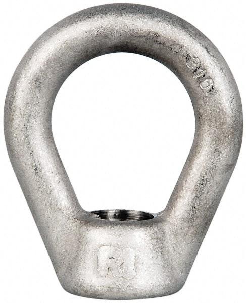 Gibraltar - 5,000 Lb Capacity, 3/4-10 Thread, Stainless Steel Lifting Eye Nut - Grade 316, 3" High, 1-1/2" Inside & 2-1/2" Outside Eye Diam, 1-3/8" Bell/Base Width - USA Tool & Supply