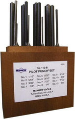 Mayhew - 12 Piece, 1/16 to 1/2", Roll Pin Punch Set - Round Shank, Alloy Steel, Comes in Wood Box - USA Tool & Supply