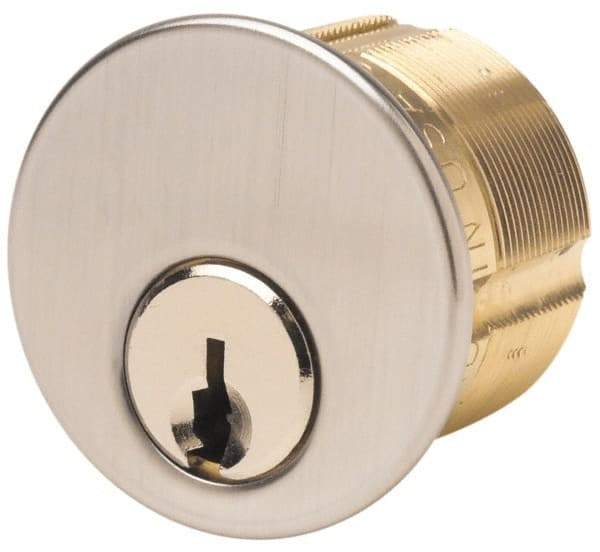 Made in USA - 5 Pins, Yale Keying, Mortise Cylinder - Satin Chrome Coated, Solid Brass - USA Tool & Supply