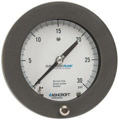 Ashcroft - 4-1/2" Dial, 1/4 Thread, 0-30 Scale Range, Pressure Gauge - Center Back Connection Mount, Accurate to 0.5% of Scale - USA Tool & Supply