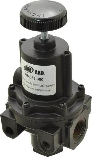 ARO/Ingersoll-Rand - 3/4 NPT Port, 200 CFM, Zinc Diaphragm Operated Regulator - 0 to 30 psi Range, 400 Max psi Supply Pressure, 1/4" Gauge Port Thread, 3.62" Wide x 7.2" High - USA Tool & Supply