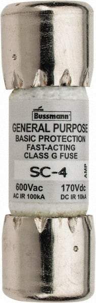 Cooper Bussmann - 170 VDC, 600 VAC, 4 Amp, Time Delay Size Rejecting/NonRejecting Fuse - Fuse Holder Mount, 1-5/16" OAL, 10 at DC, 100 at AC (RMS) kA Rating, 13/32" Diam - USA Tool & Supply