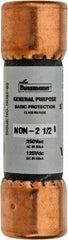 Cooper Bussmann - 125 VDC, 250 VAC, 2.5 Amp, Fast-Acting General Purpose Fuse - Fuse Holder Mount, 50.8mm OAL, 50 at AC/DC kA Rating, 9/16" Diam - USA Tool & Supply
