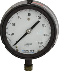 Ashcroft - 4-1/2" Dial, 1/2 Thread, 0-160 Scale Range, Pressure Gauge - Lower Connection, Rear Flange Connection Mount, Accurate to 0.5% of Scale - USA Tool & Supply