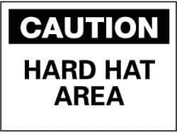NMC - "Caution - Hard Hat Area", 10" Long x 14" Wide, Pressure-Sensitive Vinyl Safety Sign - Rectangle, 0.004" Thick, Use for Accident Prevention - USA Tool & Supply