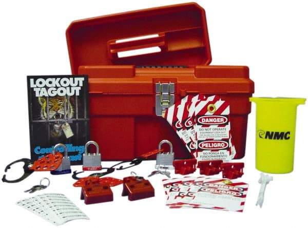 NMC - 40 Piece Electrical Lockout Kit - 3/4 Inch Vertical Shackle Clearance, Comes in Carrying Case - USA Tool & Supply