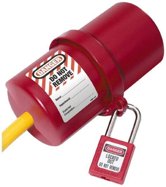 NMC - Plastic Plug Lockout - 3" Plug Size, 3/4 Max Cord Diam, 6" Lockout Length, 1 Padlock - USA Tool & Supply
