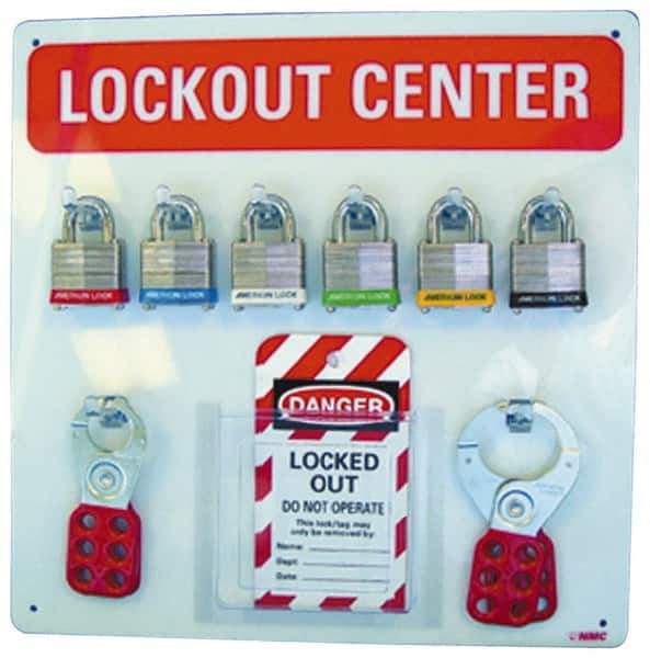 NMC - 1 Piece, Empty Plexiglass Lockout Cabinet - 14 Inch Wide x 14 Inch High, Red and White - USA Tool & Supply
