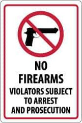 NMC - "No Firearms Violators Subject to Arrest and Prosecution", 18" Long x 12" Wide, Aluminum Safety Sign - Rectangle, 0.04" Thick, Use for Security & Admittance - USA Tool & Supply