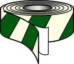 NMC - Glow & Green Striped Vinyl Tape - 2" Wide x 30' Long x 0.002" Thick, General Traffic - USA Tool & Supply