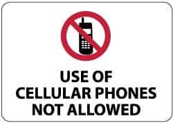 NMC - "Use of Cellular Phones Not Allowed", 14" Long x 20" Wide, Aluminum Safety Sign - Rectangle, 0.04" Thick, Use for Security & Admittance - USA Tool & Supply