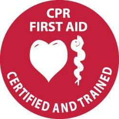NMC - CPR First Aid Certified and Trained, Hard Hat Label - White on Red, 2" Thick, For Accident Prevention - USA Tool & Supply