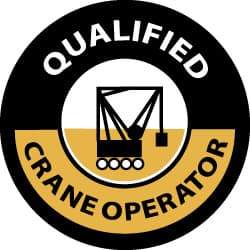 NMC - Qualified Crane Operator, Hard Hat Label - Black & Yellow on White, 2" Thick, For Accident Prevention - USA Tool & Supply