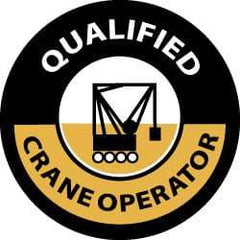 NMC - Qualified Crane Operator, Hard Hat Label - Black & Yellow on White, 2" Thick, For Accident Prevention - USA Tool & Supply