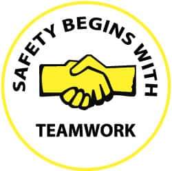NMC - Safety Begins with Teamwork, Hard Hat Label - Yellow & Black on White, 2" Thick, For Accident Prevention - USA Tool & Supply