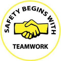 NMC - Safety Begins with Teamwork, Hard Hat Label - Yellow & Black on White, 2" Thick, For Accident Prevention - USA Tool & Supply