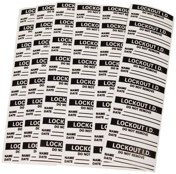 NMC - 1-1/2" High x 5/8" Long, Safety & Facility Lockout Tag - Tag Header: Lock-Out ID, Black & White Vinyl - USA Tool & Supply