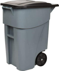 Rubbermaid - 50 Gal Gray Rectangle Trash Can - Polyethylene, 36-1/2" High x 28-1/2" Long x 23-3/8" Wide - USA Tool & Supply