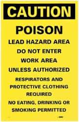 NMC - "Caution - Poison - Lead Hazard Area - Do Not Enter Work Area Unless Authorized - Respirators and Protective Clothing...", 17" Long x 11" Wide, Paper Safety Sign - Rectangle, Use for Accident Prevention - USA Tool & Supply