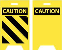 NMC - Caution - Black Diagonal Lines, Caution - Blank No Legend, 12" Wide x 20" High, Plastic Floor Sign - A-Frame, Black on Yellow, For Accident Prevention - USA Tool & Supply