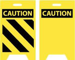 NMC - Caution - Black Diagonal Lines, Caution - Blank No Legend, 12" Wide x 20" High, Plastic Floor Sign - A-Frame, Black on Yellow, For Accident Prevention - USA Tool & Supply