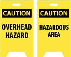 NMC - Caution - Overhead Hazard, Caution - Hazardous Area, 12" Wide x 20" High, Plastic Floor Sign - A-Frame, Black on Yellow, For Hazardous Materials - USA Tool & Supply