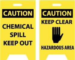 NMC - Caution - Chemical Spill - Keep Out, Caution - Keep Clear - Hazardous Area, 12" Wide x 20" High, Plastic Floor Sign - A-Frame, Black on Yellow, For Hazardous Materials - USA Tool & Supply